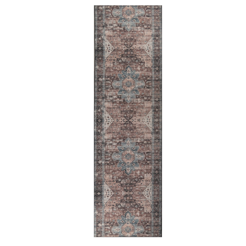 Washable Non Slip Latex Infused Natural Cotton Backing Persian Mahal DISTRESSED Design Low Profile CUSTOM Length Rug Runners
