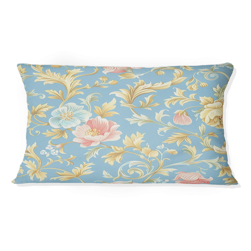 Coussin lombaire rose et bleu rétro Flower Paradise IV