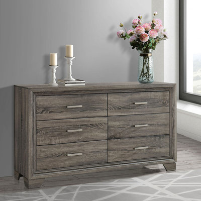 Brown Oak 6-Drawer Dresser Cabinet