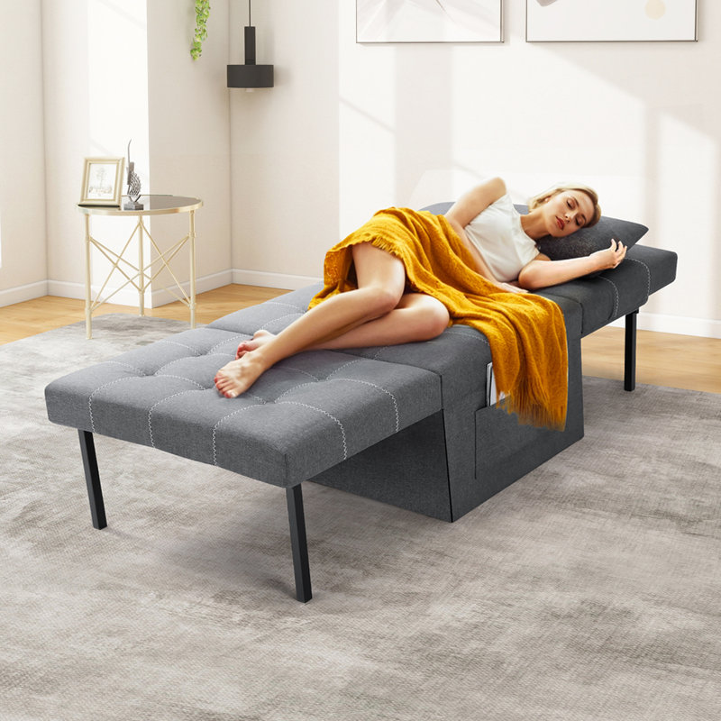 Felton 72'' Upholstered Convertible Sleeper Sofa Bed Folding Ottoman for Small Space No Assembly Required, Grey