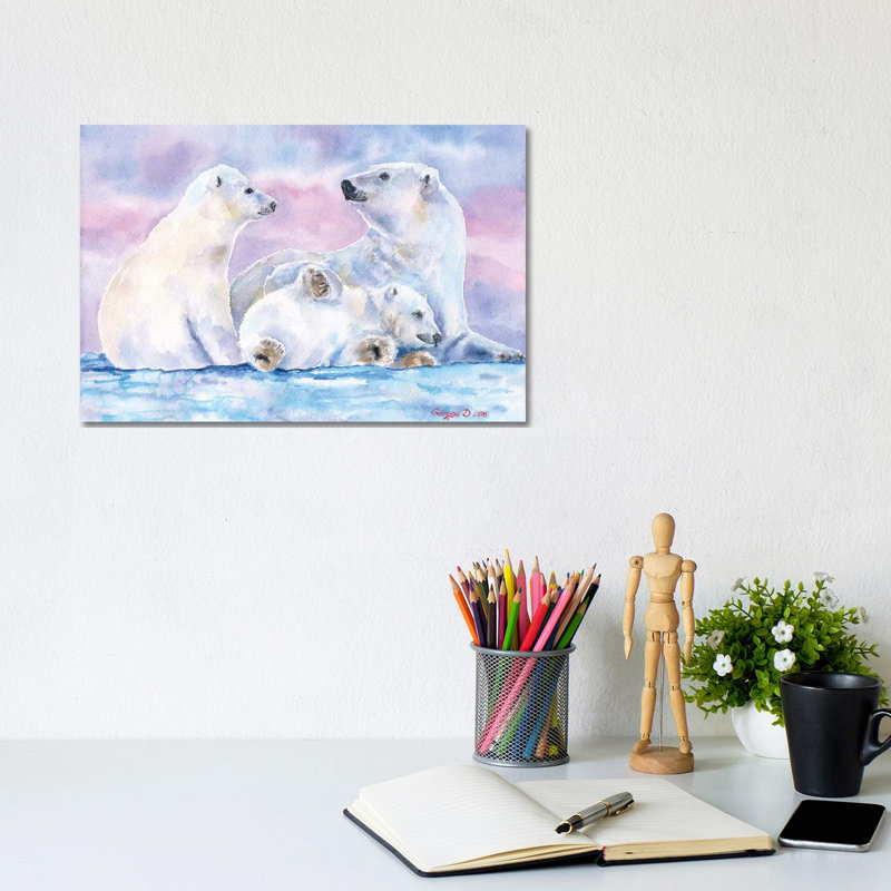 Polar Bears Family II by George Dyachenko - Wrapped Canvas Painting, 20.32 cm H x 30.48 cm W