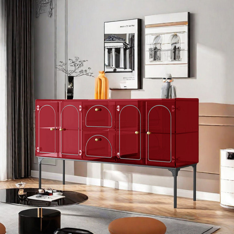 Italian Style Light Luxury Accent Cabinet Sideboard, Red, 36.6" H x 47.2" W x 14.9" D