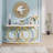 Modern Faux Marble Console Table with Geometric Base