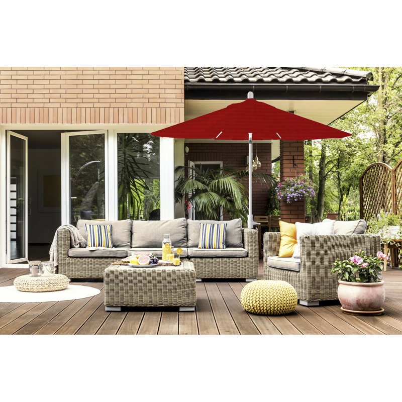 Parasol de marché Sunbrella 9 'Jericho, Sable blanc, Toile toile rouge Sunbrella® Jockey