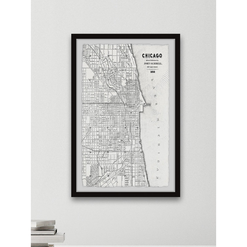 Carte de Chicago IV - impression encadrée, H 30 po x l 20 po x P 1,5 po