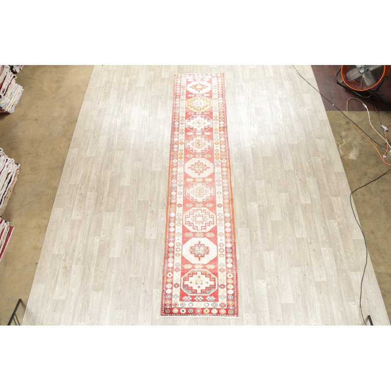 Tapis de la surface en laine rouge/orange 2 pi 10 po x 13" one-of-kind main-noué la Hartste