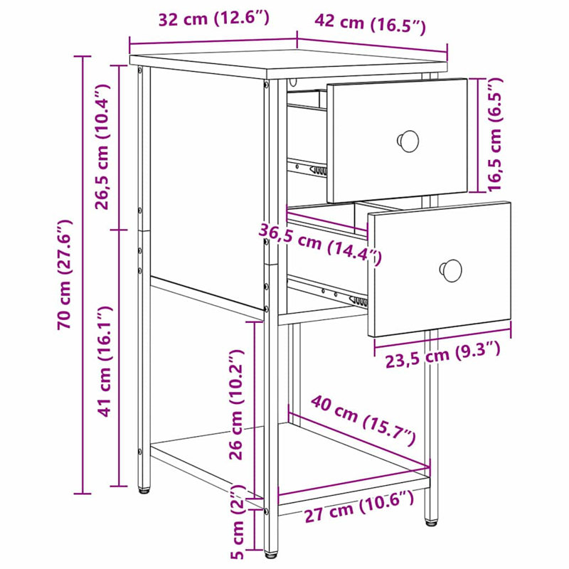 Bedside Cabinet 2 Pcs 32 X 42 X 70 Cm Engineered Wood, Artisan Oak