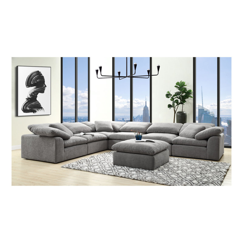 Canapé modulaire en lin avec repose-pieds Naveen