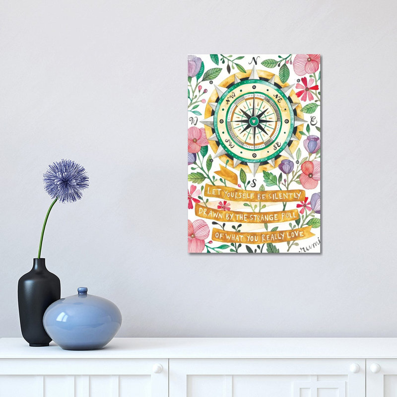Compass, 18" H x 12" W x 1.5" D, Black Framed Canvas, No Mat