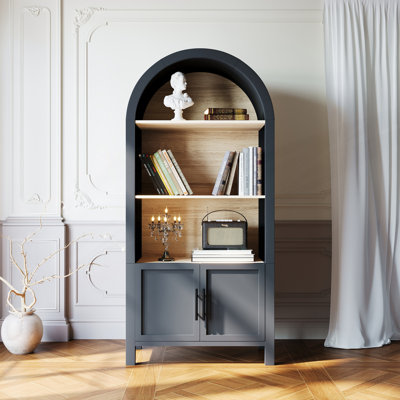 Bibliothèque arquée avec rangement, armoire arquée moderne à 3 niveaux avec porte Mid-Century, bibliothèque arquée