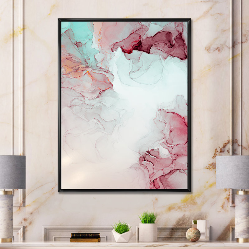 Marbre gris et rose, ondulations d'art II - reproduction d'art moderne sur toile, H 44 po x l 34 po x P 1 po