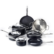 Black and Gold Pots and Pans Set Nonstick - 15pc Luxe Black Pots and Pans Set Non Toxic - Induction Compatible, PFOA Free Black and Gold Cookware