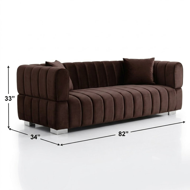 Luna, Channel-Tufted Modern Velvet Sofa, Brown