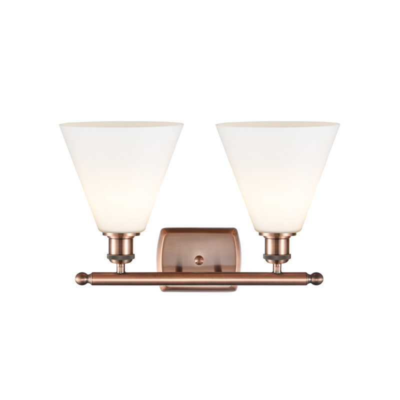 Éclairage pour meuble-lavabo en laiton antique à 2 lumières Andresky, Blanc mat, Incandescente, Cuivre antique