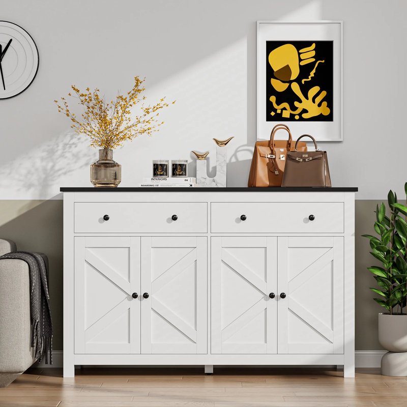 🚪 55" Farmhouse Console Table with Storage - Entryway Cabinet with Drawers & Adjustable Shelves for Hallway, Living Room