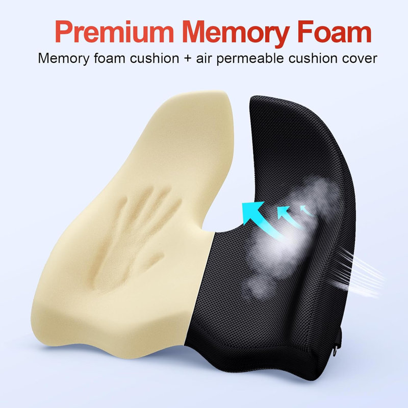 Ergonomic Memory Foam Seat Cushion For Office, Gaming, And Car, Black