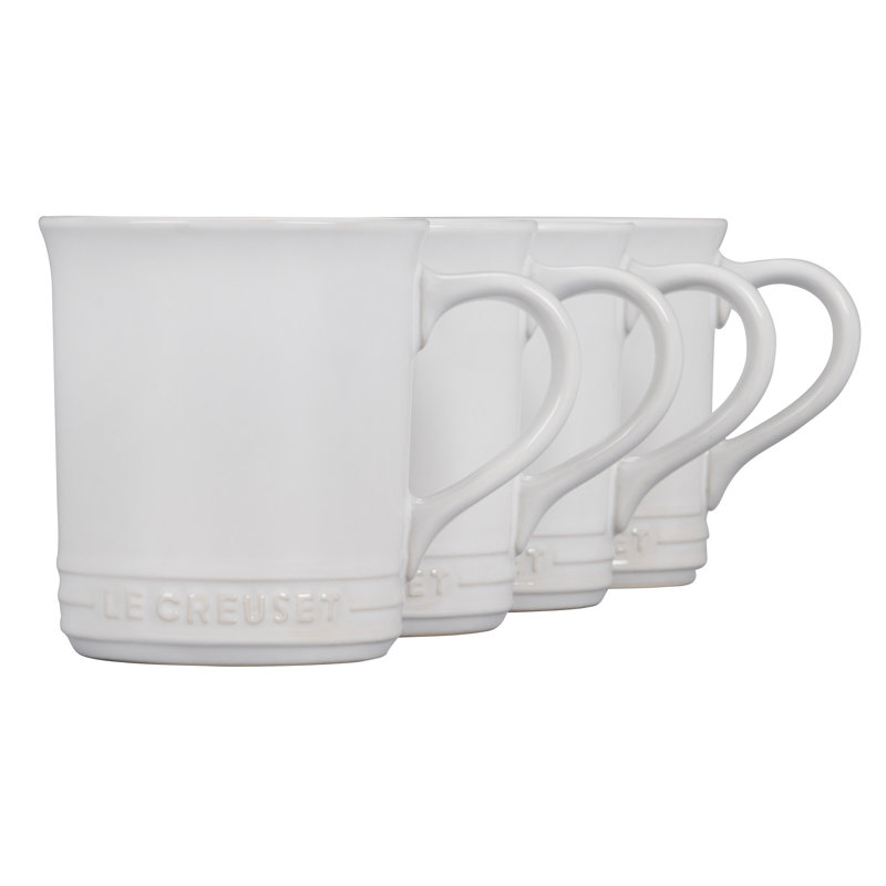 White Ceramic Mid Century Modern 4-Piece Mug Set