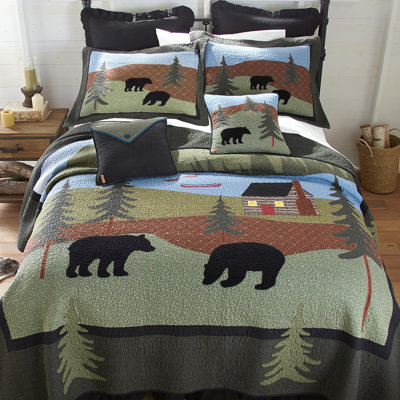 Donna Sharp Rustic Bear Lake Appliqued Pieced Cotton Queen Quilt Set