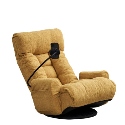Rotatable Seat Chair With Adjustable Head & Waist, Yellow Metal, Soft Filled 360 Degree Swivel Chair, And Cloth Lining
