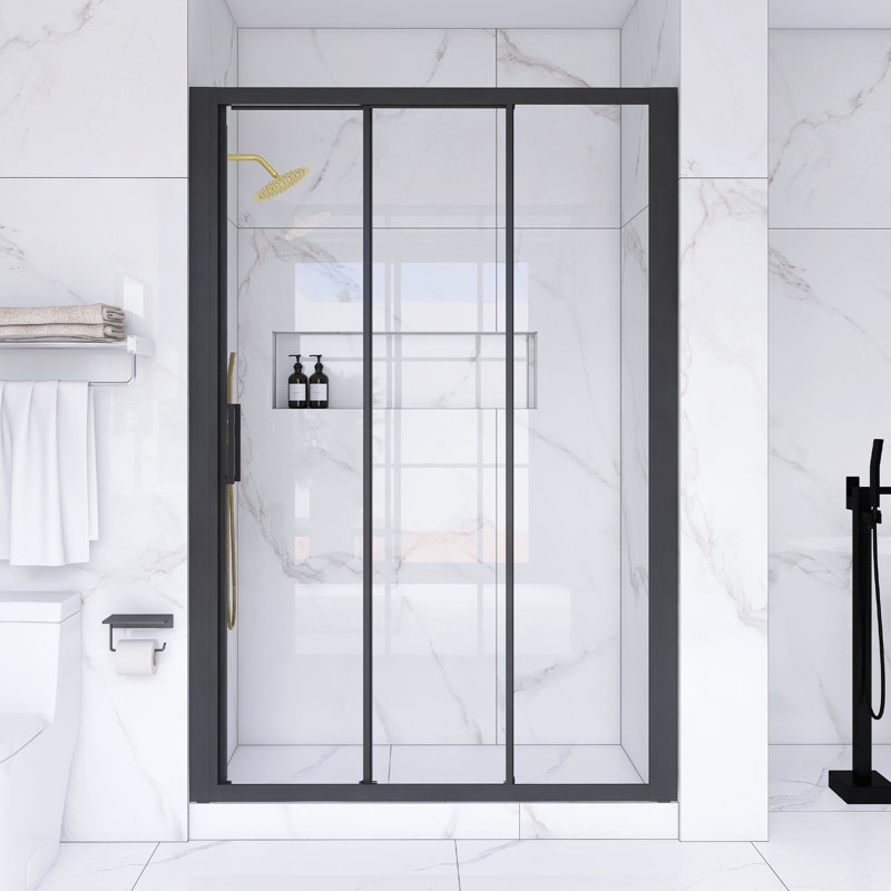 54 po X P 70 po H Porte de douche semi-encadrée avec design triple coulissant au fini noir mat