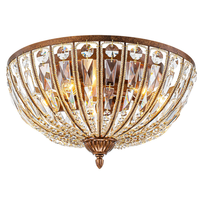 5-Light Antique Brass Crystal Flush Mount Ceiling Lightfor Entryway