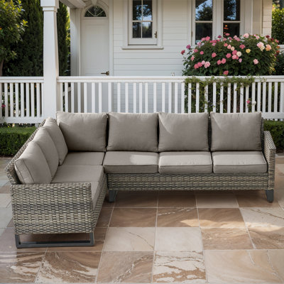 Nazime 105.1" Wide Outdoor Wicker Patio Sectional with Cushions