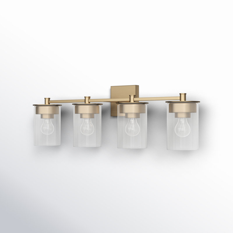 Aged Brass and Clear Glass 4-Light Dimmable Vanity Fixture