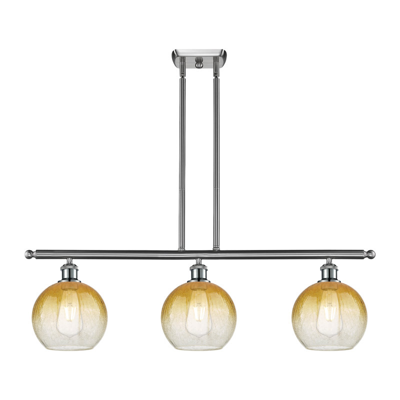 Luminaire suspendu pour îlot suspendu 3 lumières Ballston - Brookhaven Globe, Ambre, Nickel satiné brossé