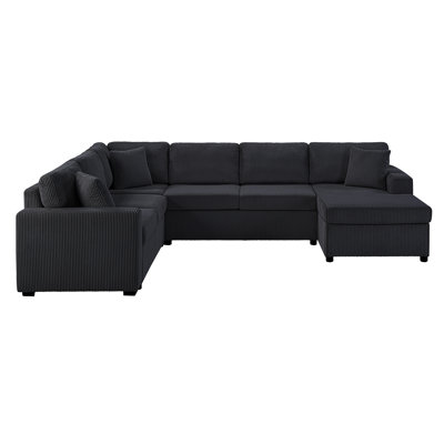 Oversized Sectional Sofa 115.3" U-Shaped Sofa with a Chaise Lounge and Three Soft Throw Pillows for Living Room, Black