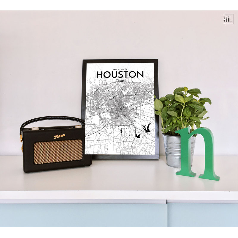 Carte de la ville de Houston - reproduction d'impression, H 17 po x l 11 po