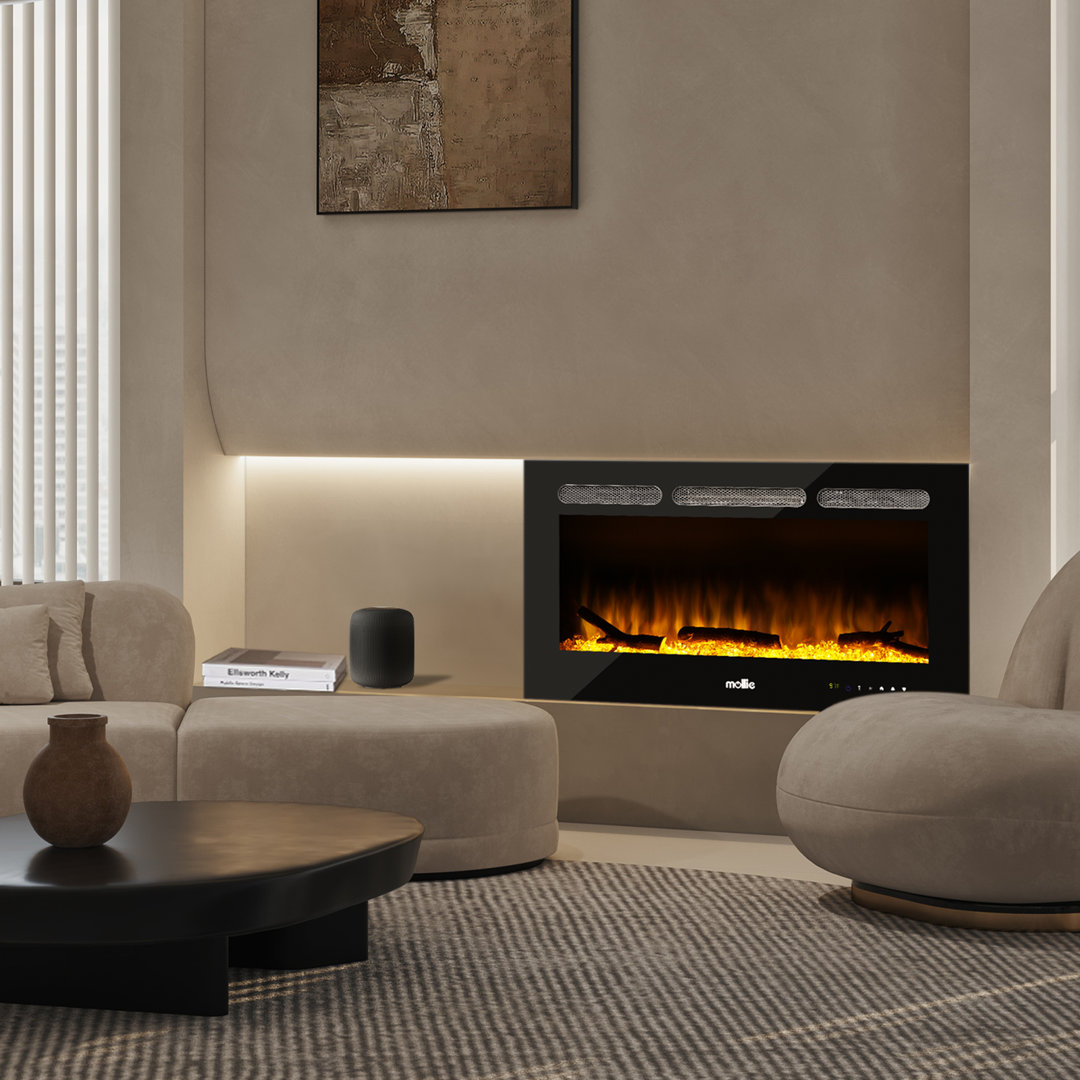 Arvidson Electric Fireplace In-Wall Recessed and Wall Mounted, Fireplace Heater with 8 Color Flame Symple Stuff 