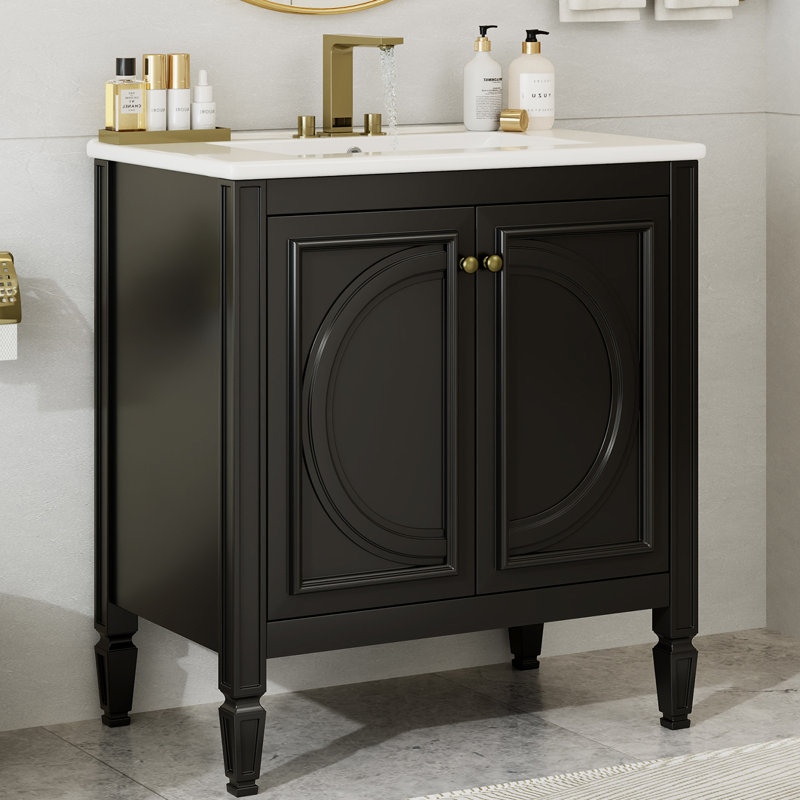 30" Vintage Style Bathroom Vanity With Sink, Black