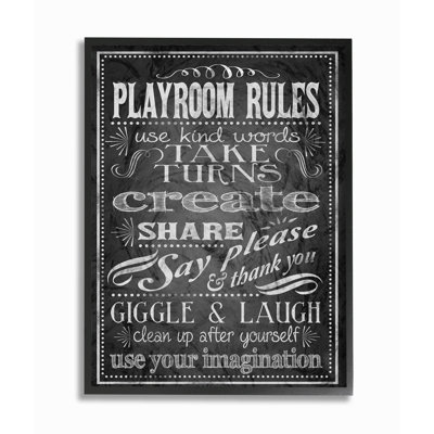 «Playroom Rules» en noir et blanc - impression d'art textuel sur papper
