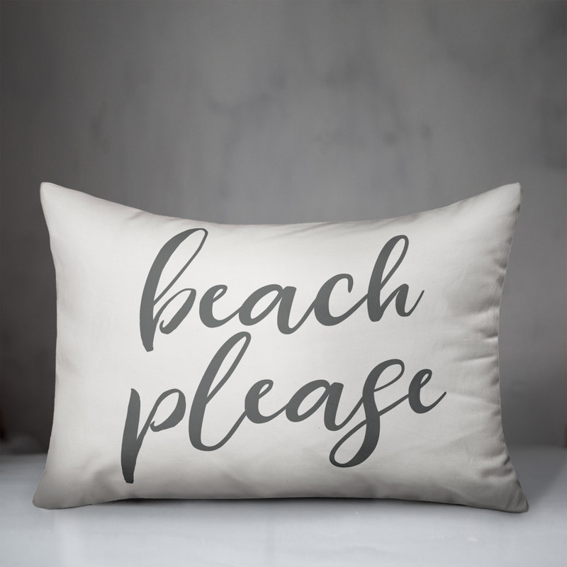 Textual Outdoor Throw Pillow, White/Gray