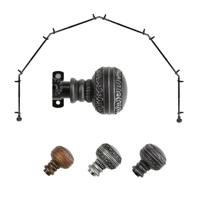 Ensemble de tringle à rideaux simple et quincaillerie Nolia Ornament, Noir, 18 à 28 po (de chaque côté)