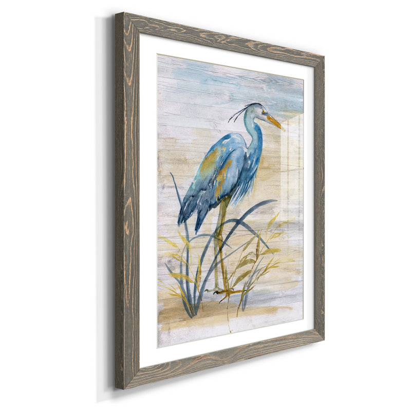 Blue Heron I - reproduction d'art, H 31,5 po x l 23,5 po x P 1,5 po, Cadre en papier gris, Blanc