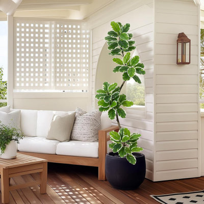 5/6/7FT Artificial Fiddle Leaf Fig Tree - Faux Rubber Plant with Sphere Planter & Moss for Home Office