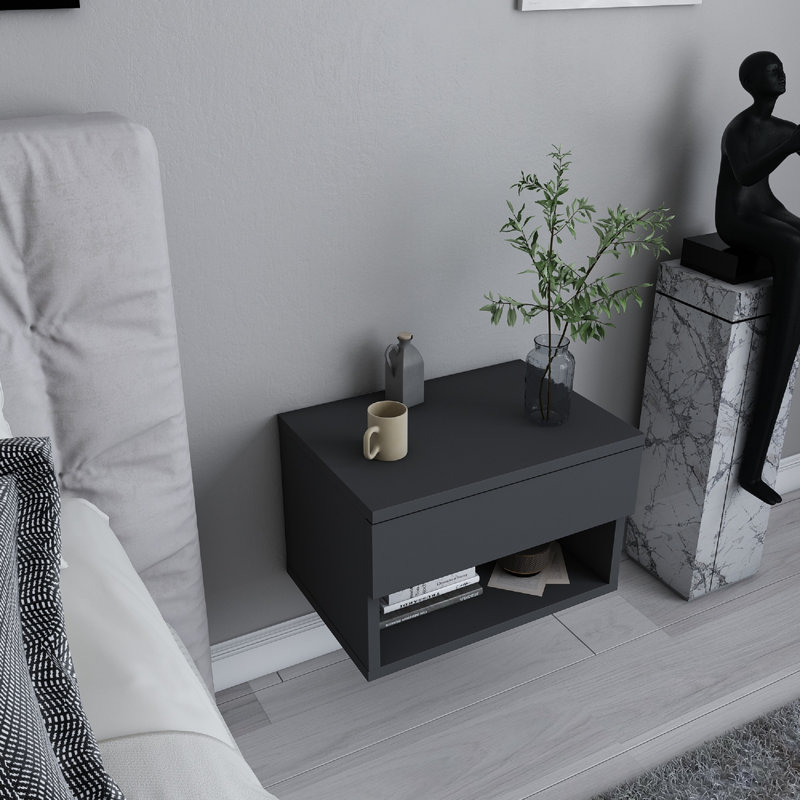 Jamot 44.6cm W Bedside Table, Anthracite