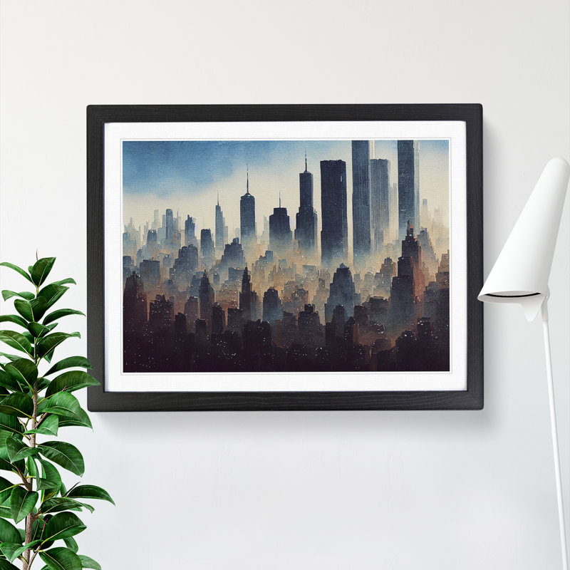 Watercolour New York Skyline Vol.2 - Framed Print, 46cm H x 64cm W x 2cm D, Black