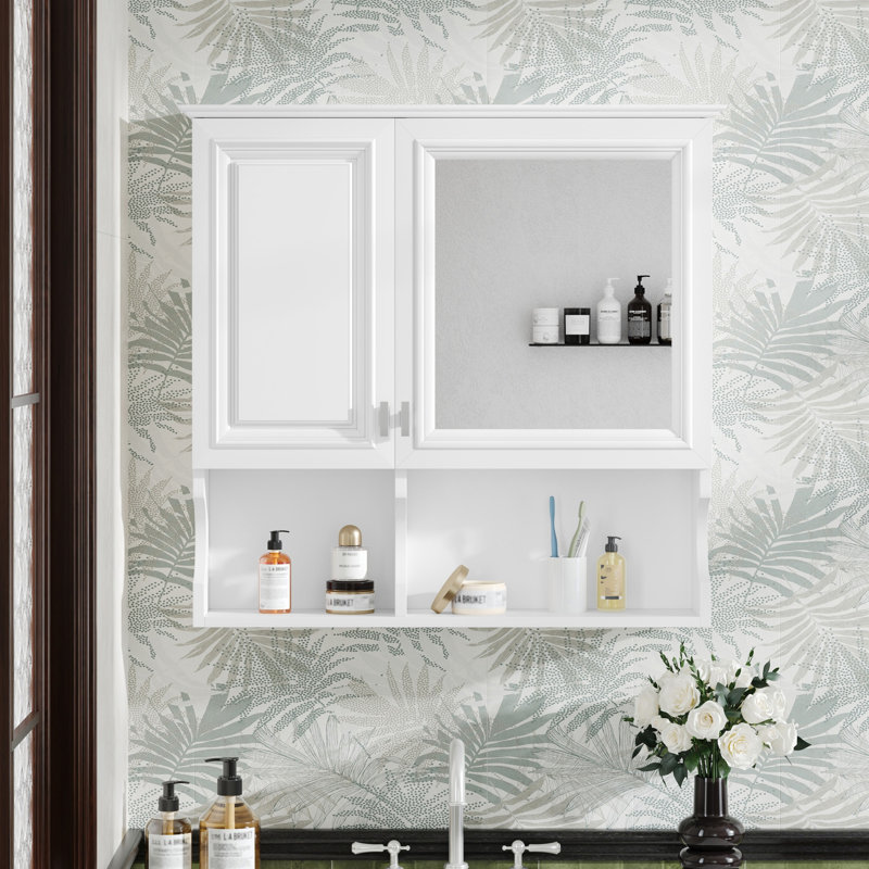 Pharmacie à miroir 30 pouces avec tablettes ouvertes, Blanc
