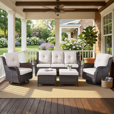 Patio Furniture Set 5 Pieces, Outdoor Wicker Furniture with Swivel Chairs and Ottomans, Modern Rattan Patio Chairs Conversation Sets for Garden, Terrace, Porch, Balconies, Lawns
