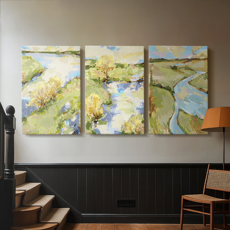 Upriver II - Toile tendue avec châssis sur mesure - 3 pièces, H 12 po x l 24 po