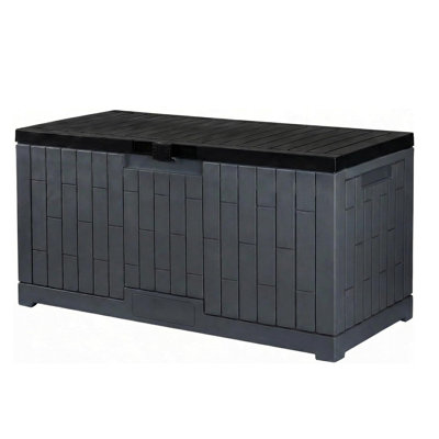 120 Gallon Outdoor Resin Deck Box with Slide-Locking Black Lid for Patio Cushions, Garden Tools