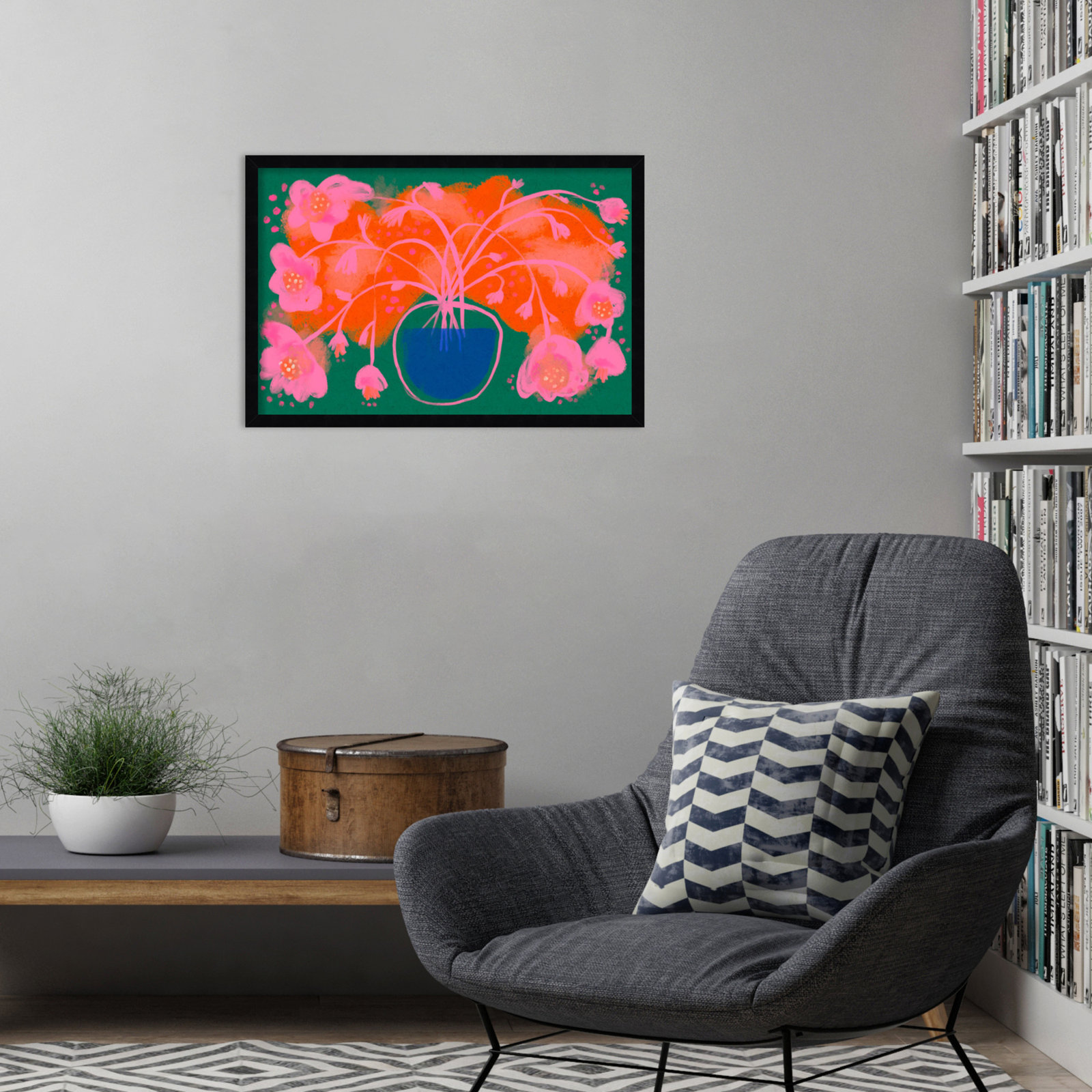 Galya "Pink Flower Bouquet" Print, 17" H x 25" W, Black