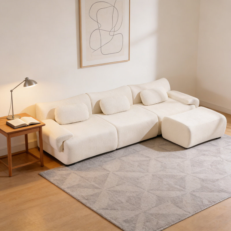 Boneless Modular Sectional Sofa Set – Chenille Deep Seat 3+1 Seater with 3 Cushions, Extra Large Comfortable Living Room Sofa for Bedroom or Apartment