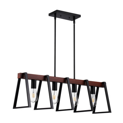Luminaire suspendu rustique pour îlot de cuisine avec finition en bois de noyer, lustre linéaire réglable à 4 lumières pour salle à manger