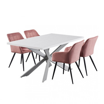 Yerres 4 Person Dining set - a Rectangular Wooden Dining Table with Metal Legs and a Set of 4 Quilted Velvet Dining Chairs for Dining Room - Modern Dining Table Set