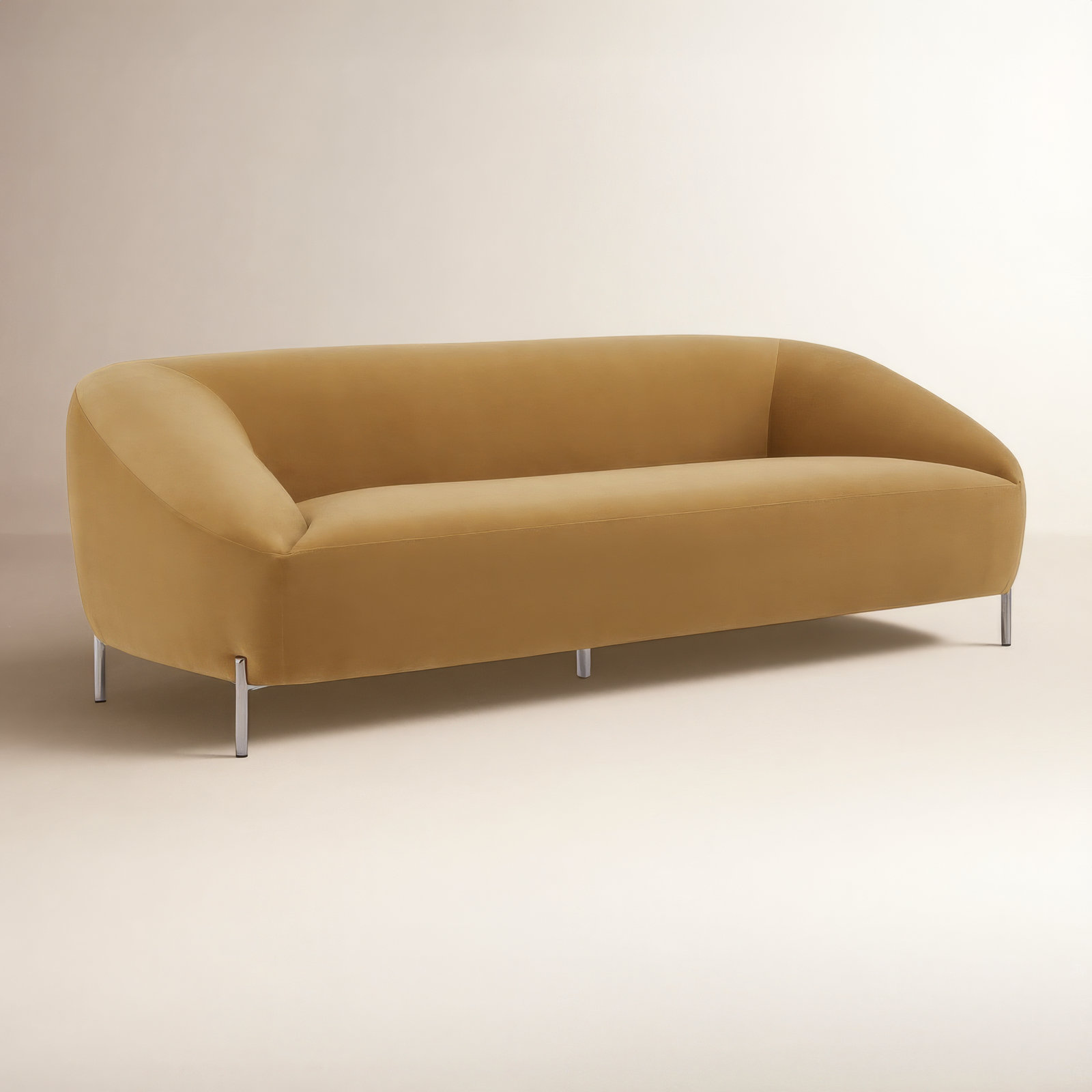 Endellion 83" Genuine Leather Sofa, Soren Camel Performance Velvet