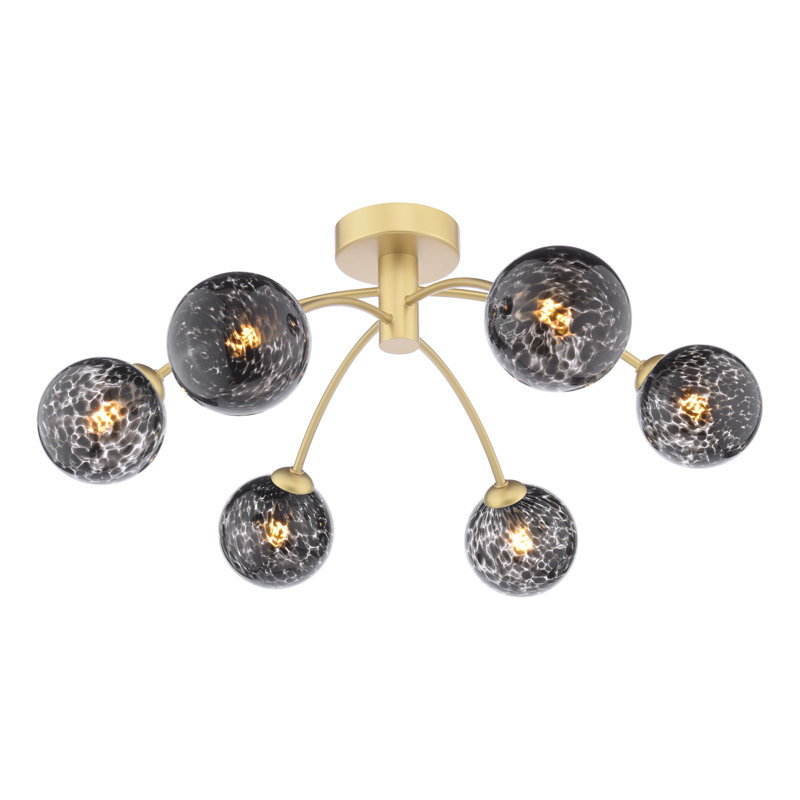 JARED 3LT SEMI FLUSH CW SMOKED GLS 150MM, Matt Gold/Black