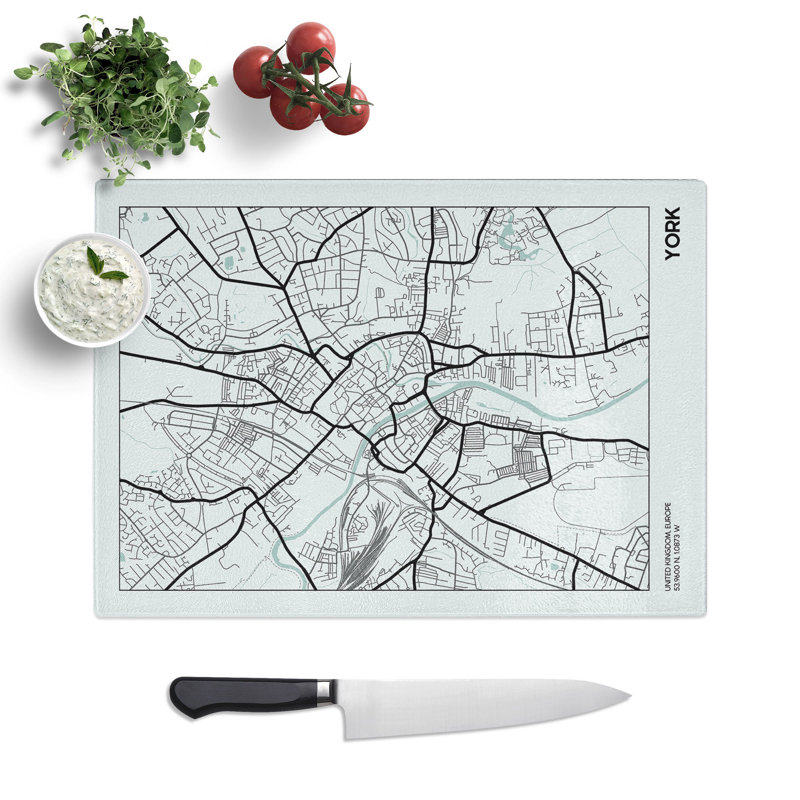 Map York UK Chopping Board, 28.5cm W x 39cm L